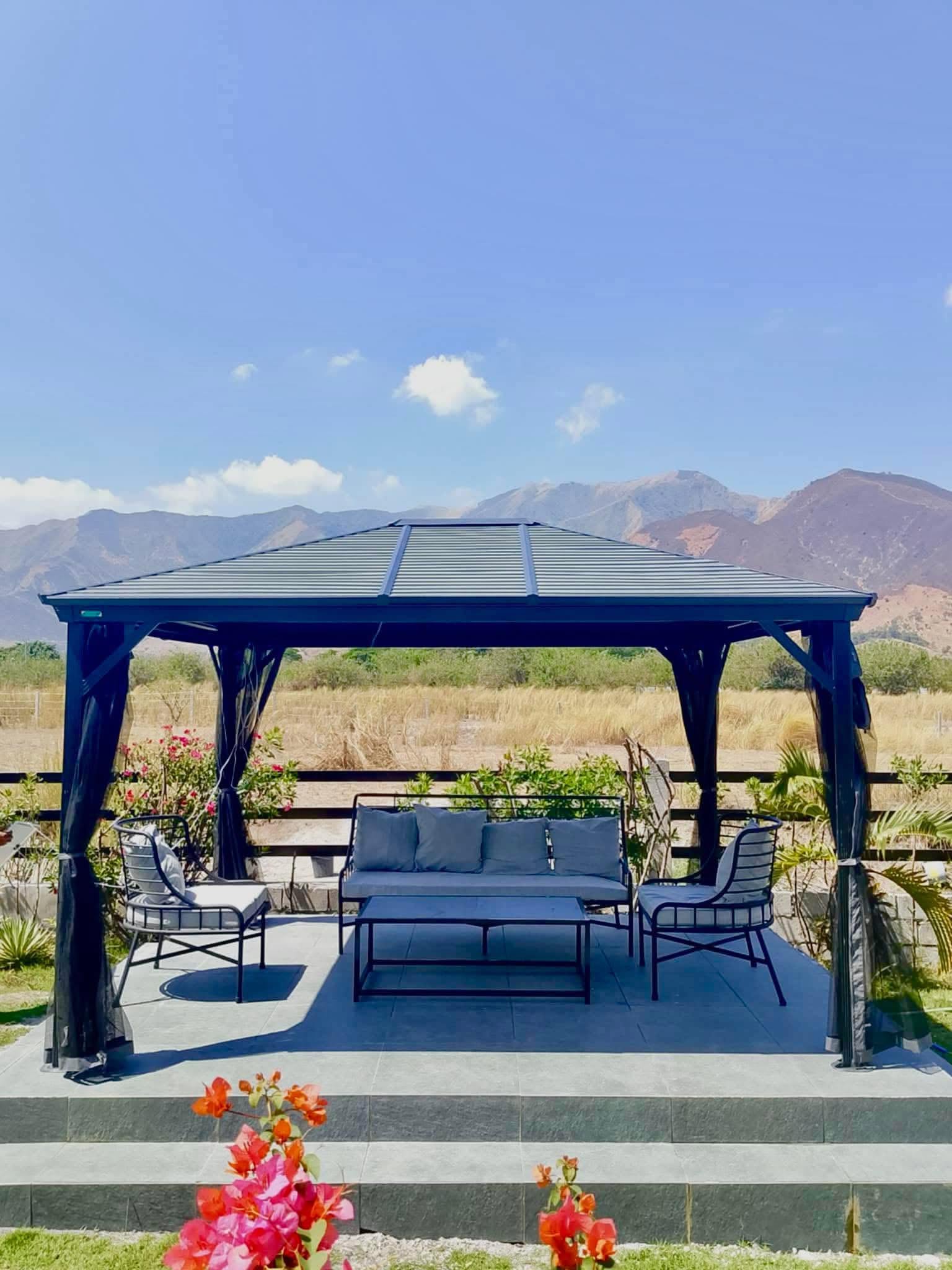 Garden gazebo with mountain view